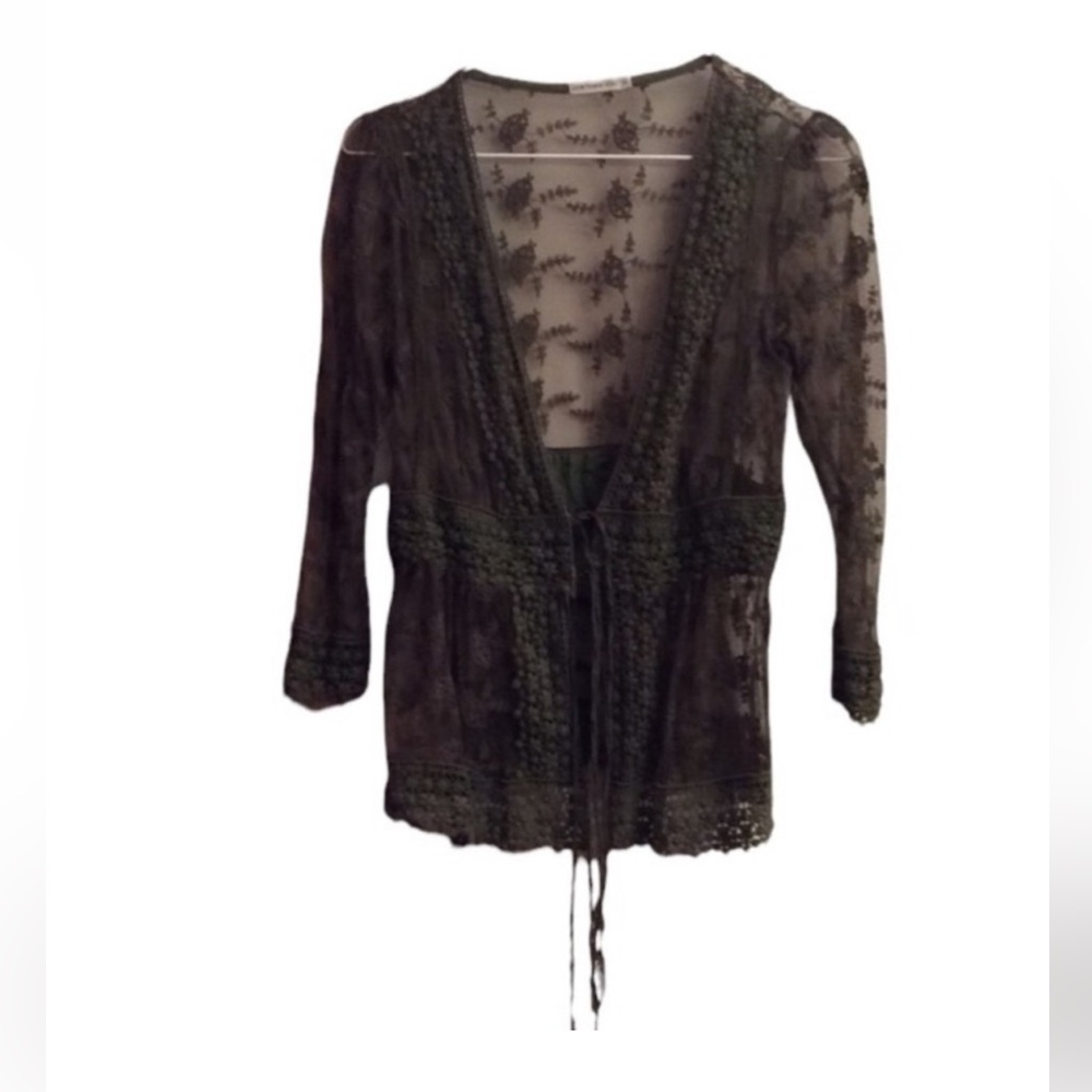 CONFECCOES COSTUME CST Sheer Green LACE Cardigan Size LARGE